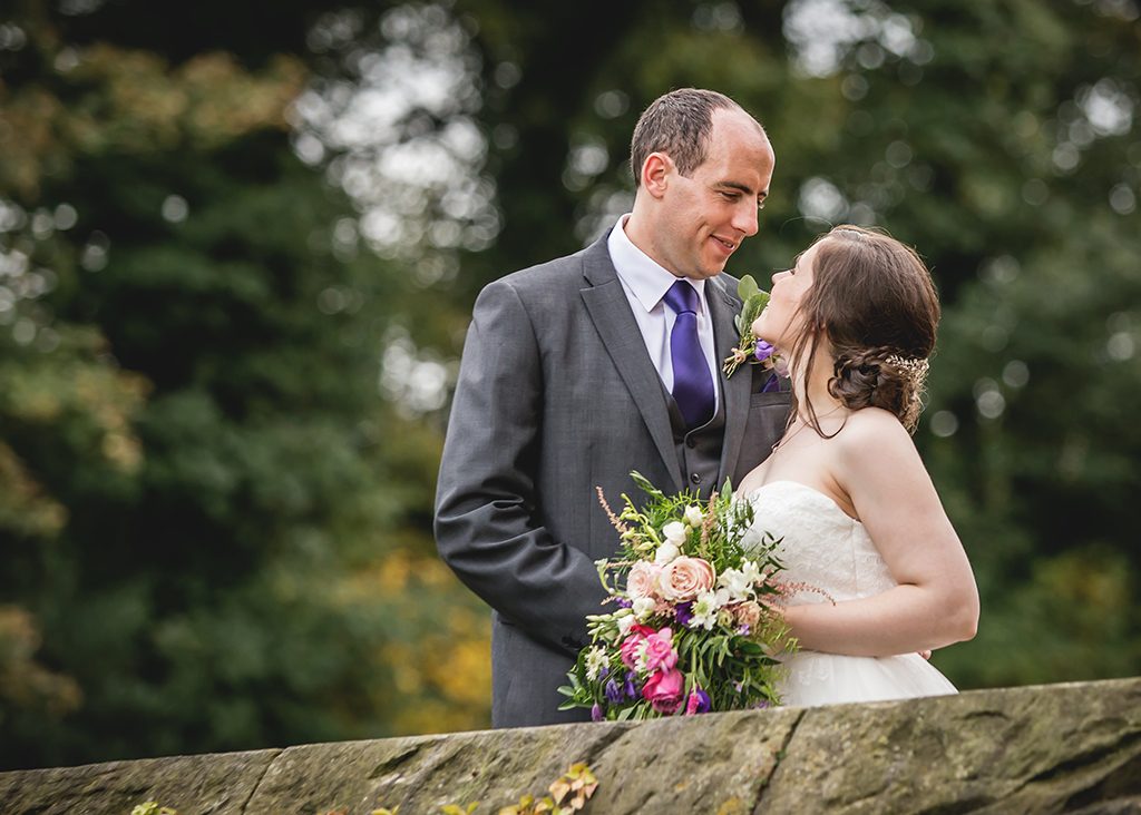 bride groom bridge and flowers