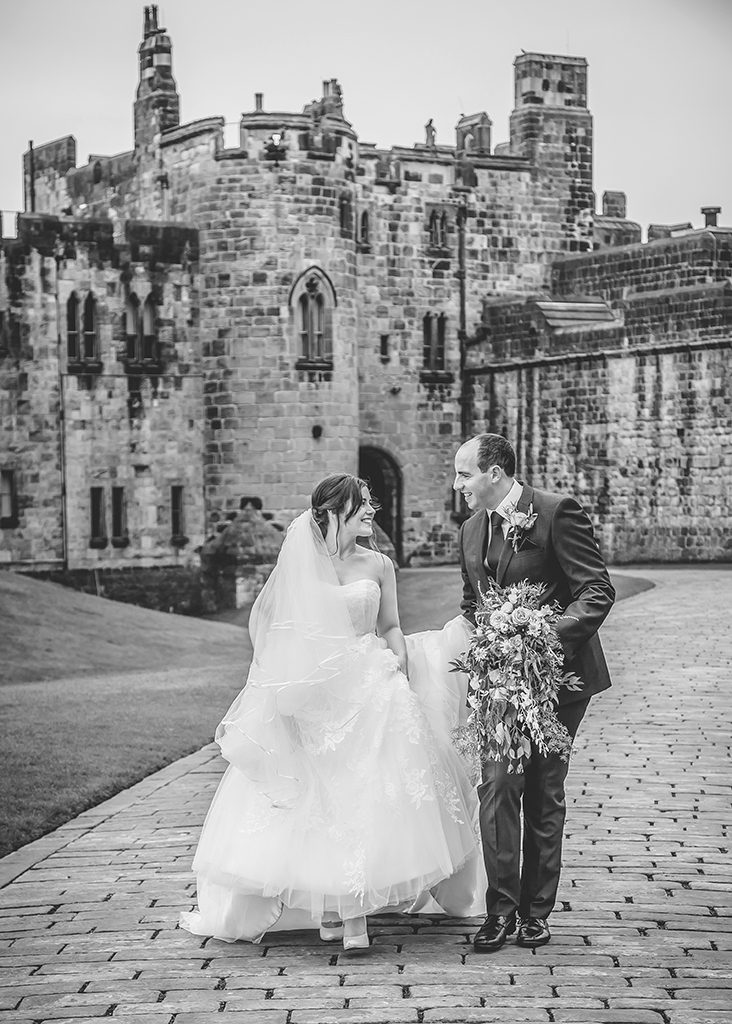 alnwick castle black white wedding