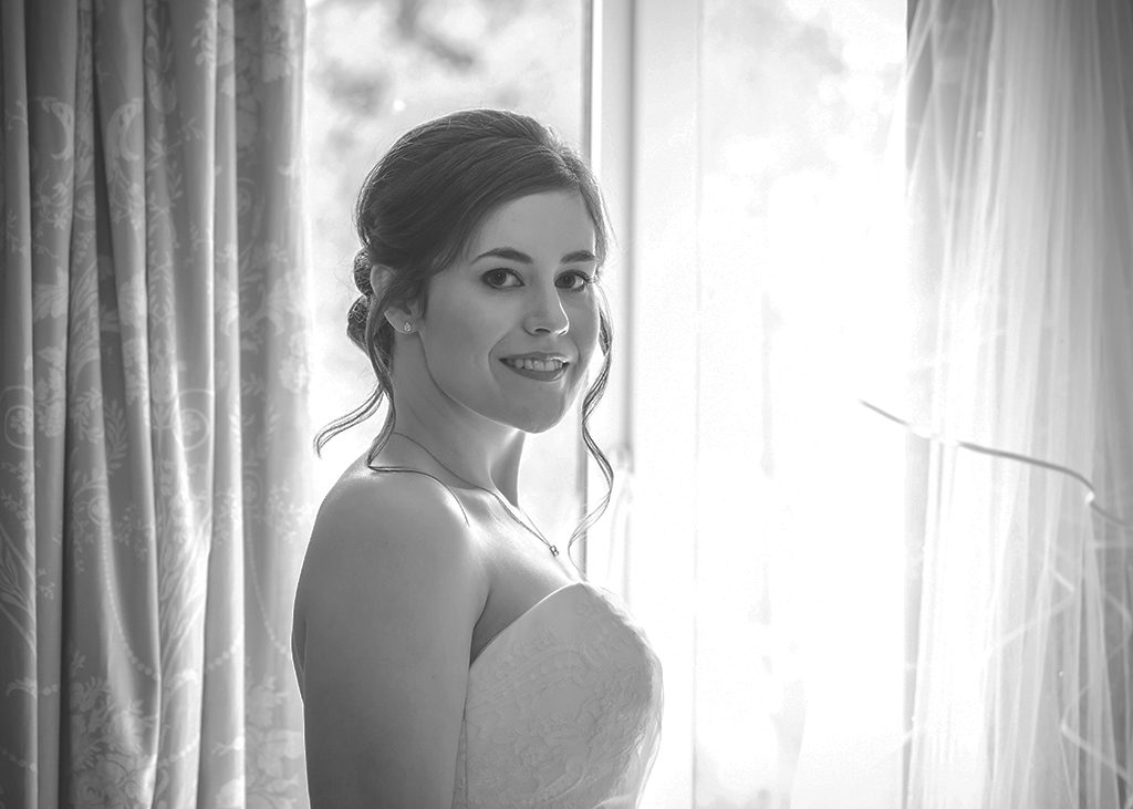 black white bride window