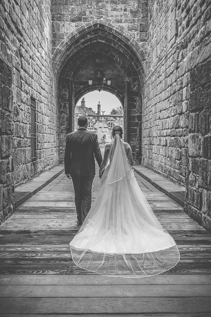 black white wedding photo alnwick castle