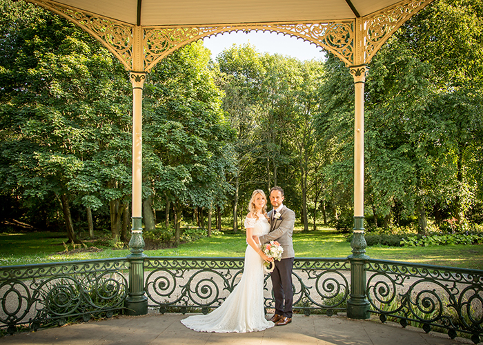 bride and groom bandstand