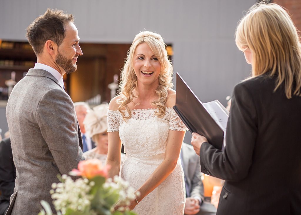 wylam brewery wedding ceremony laughing